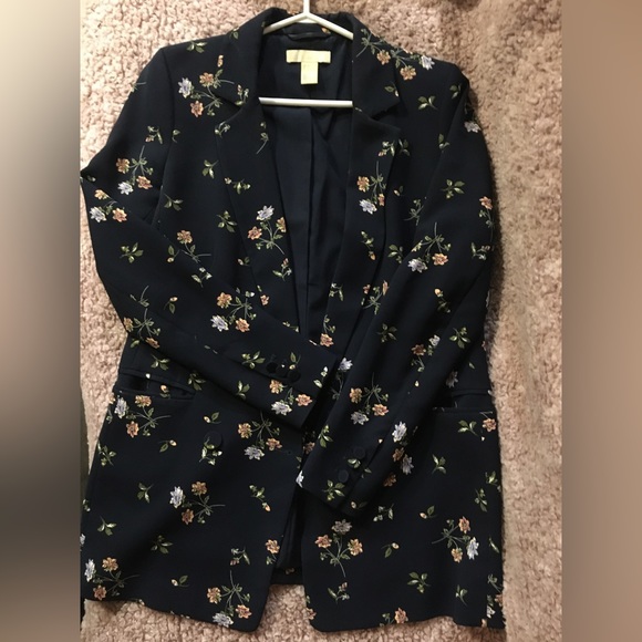 Navy blue floral H&M blazer - Picture 1 of 9